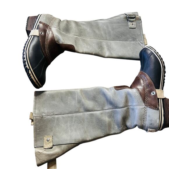 Sorel Slimpack Equestrian Tall Riding Boots Women's 7.5 Gray Leather NL2007-051